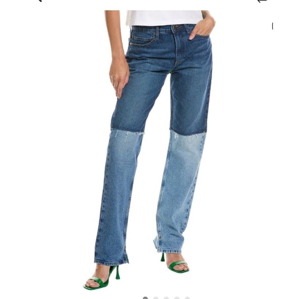 FRAME The Fashion Patchwork Straight Leg Jeans Blue ‎ Size 29 Tall